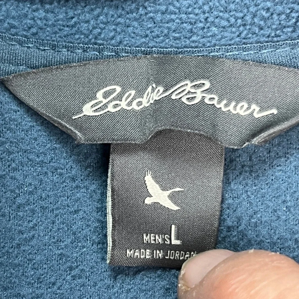 Eddie Bauer Pullover Mens Large Blue Long Sleeve 1/4 Zip Polartec Fleece STAIN